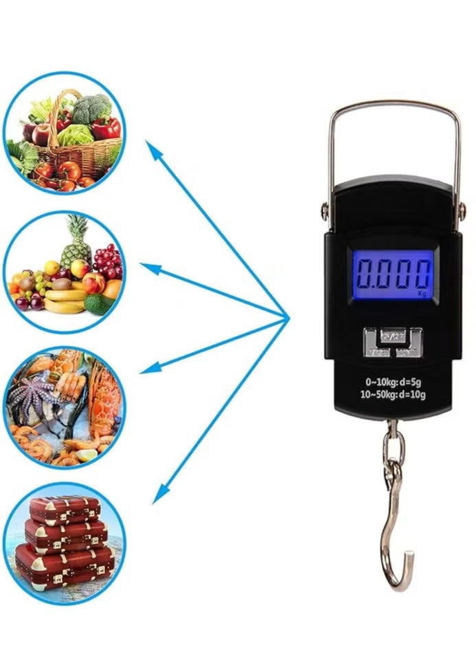 Portable Luggage Scale Electronic Digital Scale Weighs Hanging Suitcase Up to 50kg, Black, 50kg - Image 2